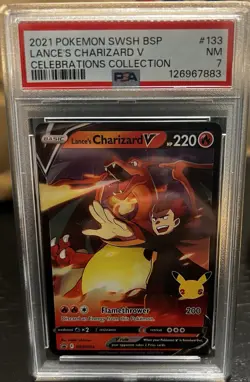 2021 Pokemon Lance's Charizard v SWSH133 Celebrations Collection PSA 7 - Image 1