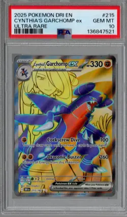 2025 Pokemon Dri En-Destined Rivals #215 Cynthia'S Garchomp Ex Ultra Rare PSA 10 - Image 1