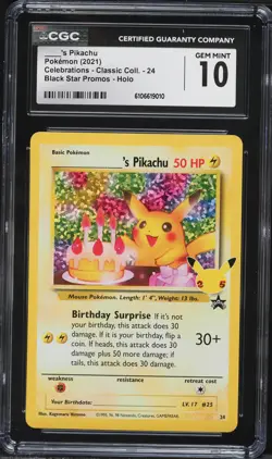 2021 Pokemon Celebrations Birthday Pikachu #24 CGC 10 - Image 1
