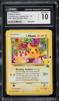 2021 Pokemon Celebrations Birthday Pikachu #24 CGC 10 - Image 1