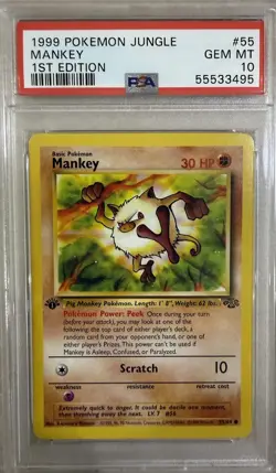 1999 Pokemon Jungle 1st Edition Mankey #55 PSA 10 Gem Mint - Image 1