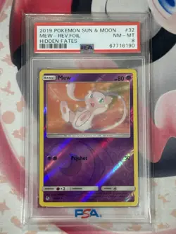 2019 POKEMON SUN & MOON HIDDEN FATES MEW REVERSE FOIL 32/68 PSA 8 - Image 3
