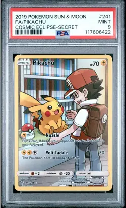 2019 POKEMON SUN & MOON COSMIC ECLIPSE SECRET #241 FULL ART/PIKACHU PSA 9 - Image 1