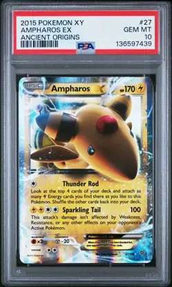 2015 POKEMON XY ANCIENT ORIGINS #27 AMPHAROS EX PSA 10 - Image 1