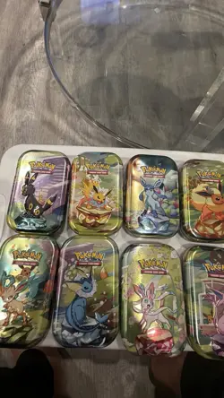 Pokemon Prismatic Evolutions EMPTY Mini Tins Costco (8) Complete Set Just Tins - Image 5