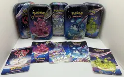 Pokemon Paldean Fates EMPTY Mini Tins Full Set of 5 w/ Stickers - NO PACKS!!! - Image 1