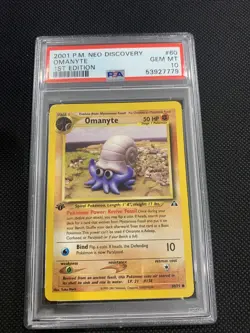 2001 Pokemon Neo Discovery 1st Edition Omanyte #60 PSA 10 Gem Mint - Image 1