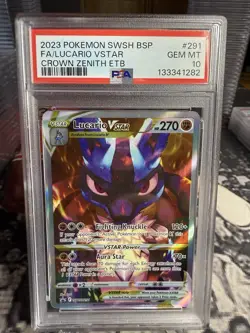 2023 POKEMON CROWN ZENITH ETB FULL ART LUCARIO VSTAR SWSH291 Psa 10 GEM MINT - Image 1