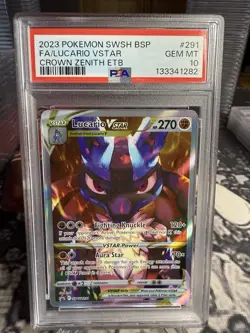 2023 POKEMON CROWN ZENITH ETB FULL ART LUCARIO VSTAR SWSH291 Psa 10 GEM MINT - Image 3