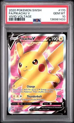 2020 POKEMON SWORD & SHIELD VIVID VOLTAGE #170 FULL ART/PIKACHU V PSA 10 - Image 1