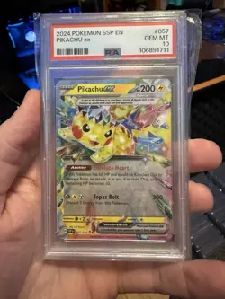 2024 POKEMON SSP EN-SURGING SPARKS #057 PIKACHU EX PSA 10 - Image 1