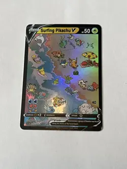 Pokemon TCG Fan Art Surfing Pikachu V 025 Promo Illustration Rare - Image 1