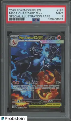 2025 Pokemon PFL En Special Illustration Rare #125 Mega Charizard X Ex PSA 9 - Image 1