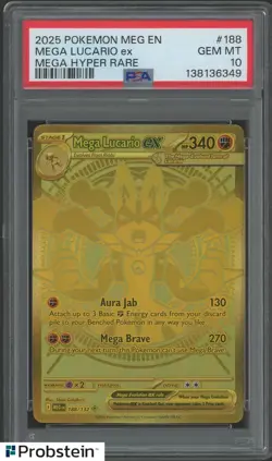 2025 Pokemon Meg En Mega Hyper Rare #188 Mega Lucario ex PSA 10 GEM MINT - Image 1