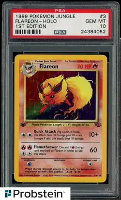 1999 Pokemon Jungle 1st Edition #3 Flareon Holo PSA 10 GEM MINT - Image 1