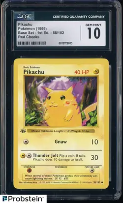 1999 Pokemon Base Set 1st Edition #58/102 Pikachu Red Cheeks CGC 10 GEM MINT - Image 1