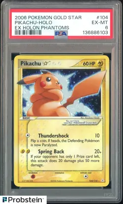 2006 Pokemon Gold Star Ex Holon Phantoms #104 Pikachu - Holo PSA 6 EX-MT - Image 1
