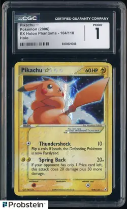 2006 Pokemon Gold Star EX Holon Phantoms #104 Pikachu Holo CGC 1 POOR - Image 1