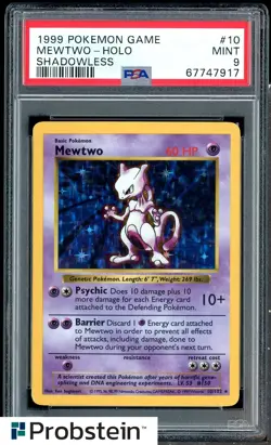 1999 Pokemon Game Shadowless #10 Mewtwo Holo PSA 9 MINT - Image 1