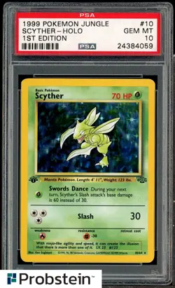 1999 Pokemon Jungle 1st Edition #10 Scyther Holo PSA 10 GEM MINT - Image 1