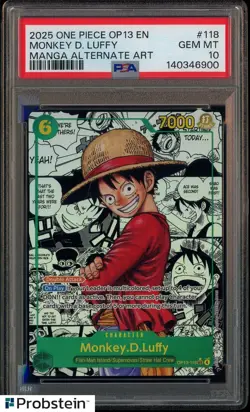 2025 One Piece OP-13 EN Manga Alternate Art #118 Monkey D. Luffy PSA 10 GEM MINT - Image 1