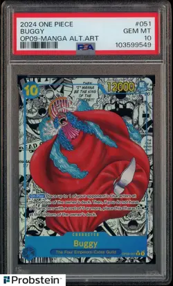2024 One Piece OP09 EN Manga Alternate Art #051 Buggy PSA 10 GEM MINT - Image 1
