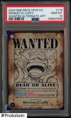 2024 One Piece OP09 En Wanted Alternate Art #119 Monkey D. Luffy PSA 10 - Image 1