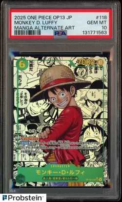 2025 One Piece OP-13 Japanese Manga #118 Monkey D. Luffy PSA 10 GEM MINT - Image 1