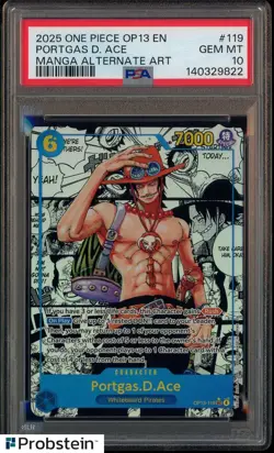 2025 One Piece OP13 EN #119 Portgas D. Ace Manga Alternate Art PSA 10 GEM MINT - Image 1