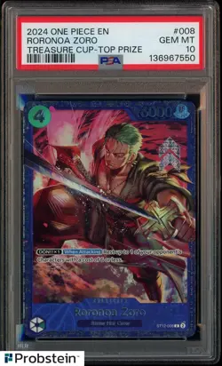 2024 One Piece EN Treasure Cup Top Prize #008 Roronoa Zoro PSA 10 GEM MINT - Image 1