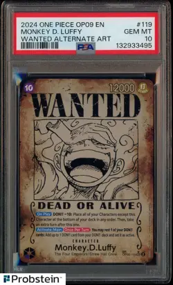 2024 One Piece OP09 En Wanted Alternate Art #119 Monkey D. Luffy PSA 10 - Image 1