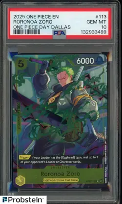 2025 ONE PIECE PROMOS ONE PIECE DAY DALLAS #113 RORONOA ZORO PSA 10 - Image 1