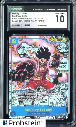 2025 One Piece A Fist of Divine Manga OP11 #118 Monkey D. Luffy CGC 10 GEM MINT - Image 1