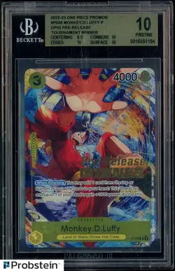 2022-23 One Piece Promo P036 Monkey D Luffy Pre-Release Tournament Winner BGS 10 - Image 1