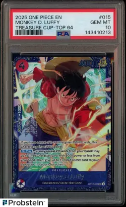 2025 One Piece EN Treasure Cup Top 64 #015 Monkey D. Luffy PSA 10 POP 28 - Image 1