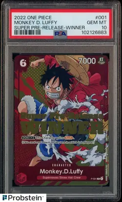 2022 ONE PIECE PROMOS SUPER PRE-RELEASE-WINNER #001 MONKEY D. LUFFY PSA 10 - Image 1