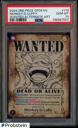 2024 One Piece OP09 En Wanted Alternate Art #119 Monkey D. Luffy PSA 10 - Image 1