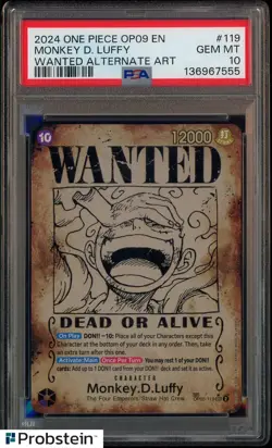 2024 One Piece OP09 En Wanted Alternate Art #119 Monkey D. Luffy PSA 10 - Image 1