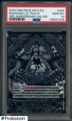 2025 One Piece OP12 English 3rd Anniversary Silver #093 Marshall D. Teach PSA 10 - Image 1