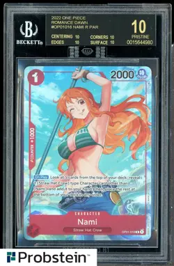 2022 One Piece OP01-016 Nami Alt Art Pre-Errata Alpha Wave 1 BGS 10 BLACK LABEL - Image 1