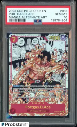 2023 One Piece OP-02 EN Manga Alternate Art #013 Portgas D Ace PSA 10 GEM MINT - Image 1
