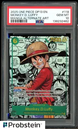 2025 One Piece OP-13 EN Manga Alternate Art #118 Monkey D. Luffy PSA 10 GEM MINT - Image 1