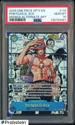 2025 One Piece OP13 EN Manga Alternate Art #119 Portgas D. Ace PSA 10 GEM MINT - Image 1