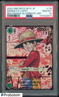 2025 One Piece OP13 JPN Red Manga Alt Art #118 Monkey D. Luffy PSA 10 GEM MINT - Image 1