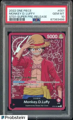2022 One Piece ST01 Super Pre-Release #001 Monkey D. Luffy PSA 10 GEM MINT - Image 1