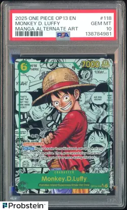 2025 One Piece OP-13 EN Manga Alternate Art #118 Monkey D. Luffy PSA 10 GEM MINT - Image 1