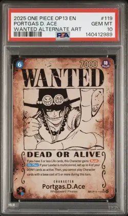 2025 One Piece Carrying On His Will Portgas D Ace Wanted Alt Art OP13-119 PSA 10 - Image 1