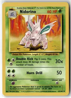 Nidorino ⭐ 37/102 Uncommon Base Set 1999 Pokemon NM - Image 1