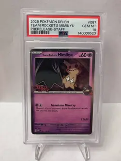 Team Rockets Mimikyu Prerelease Staff Stamped PSA 10 Pokemon Destined Rivals - Image 1