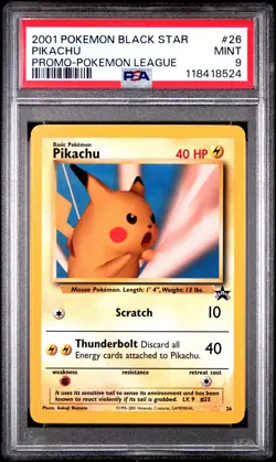 2001 POKEMON PROMO BLACK STAR POKEMON LEAGUE #26 PIKACHU PSA 9 - Image 1